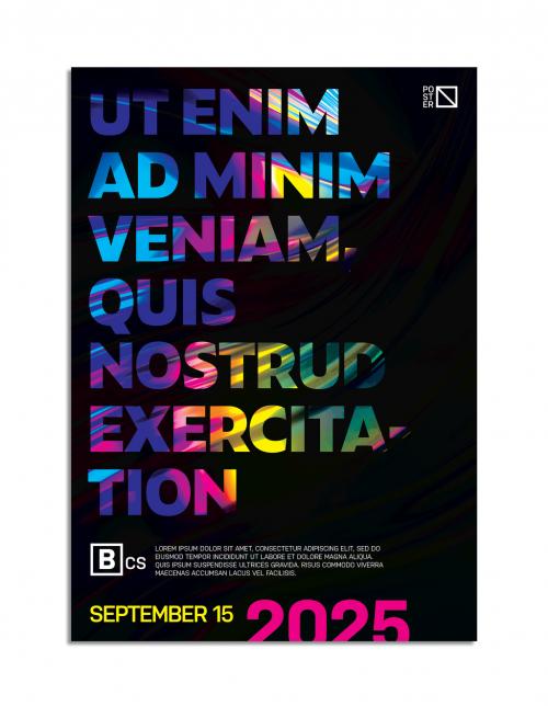 Colorful Poster Layout with Abstract Glowing Wave Text Overlay - 318991481