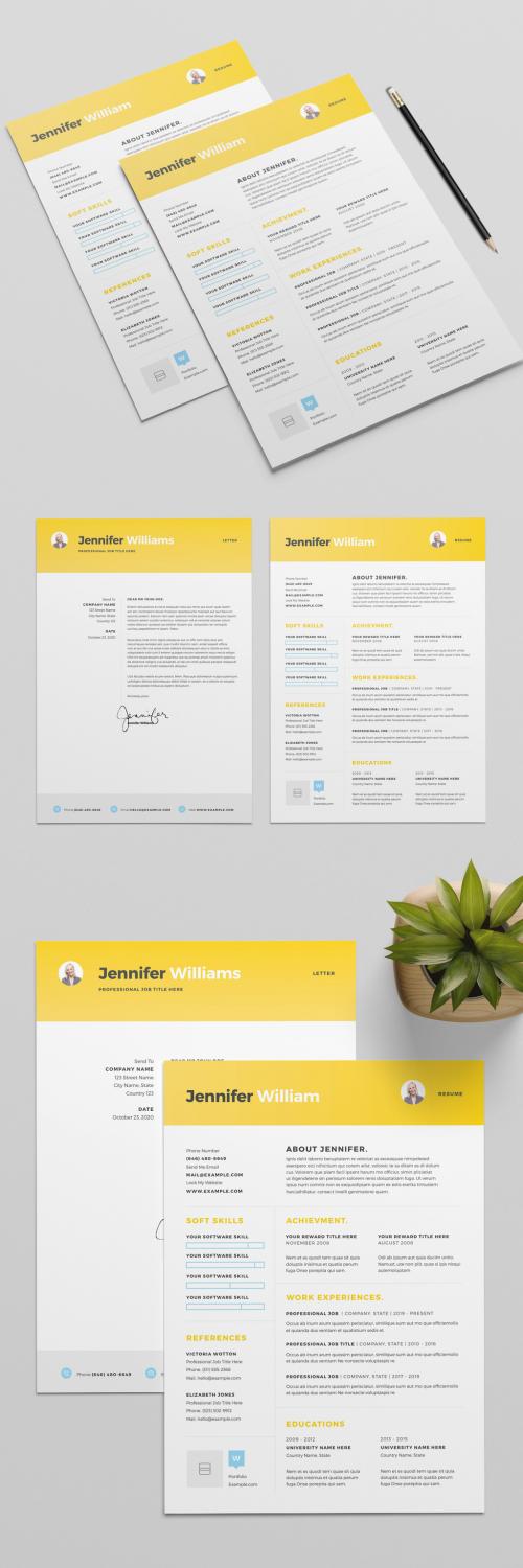 Resume Layout with Bright Yellow Header - 319015703