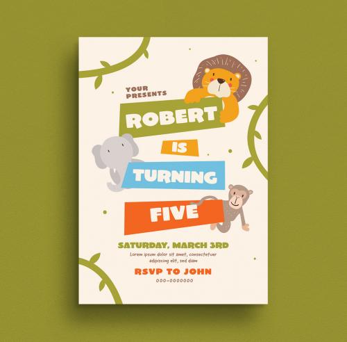 Kids Animal Birthday Invitation Layout - 319021480