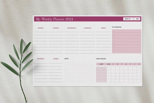 Pink Weekly Planner Tabloid 2024