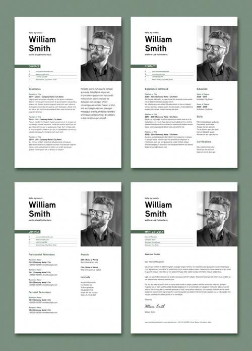 Resume and Cover Letter Layout with Dark Green Accents - 319315502