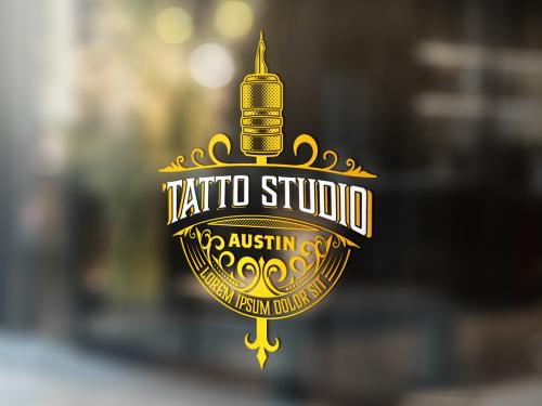 Vintage Tattoo Logo with Gold Elements - 319813674