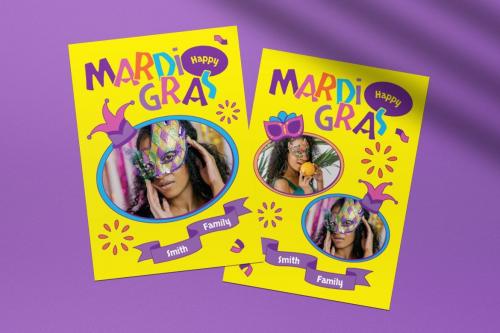 Yellow Flat Design Mardi Gras Greeting Card