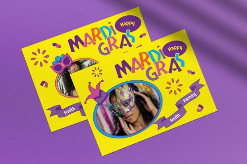 Yellow Flat Design Mardi Gras Greeting Card