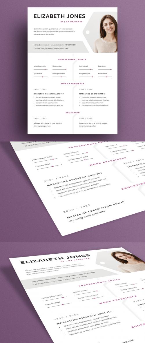Resume Layout with Purple Accents and Gray Header Elements - 320639889