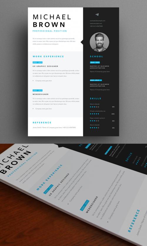 Resume Layout with Dark Gray Sidebar and Bright Blue Accents - 320639990