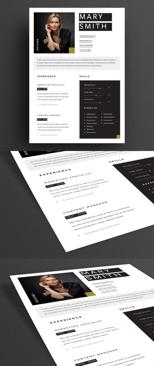 Resume Layout with Bold Black Highlights and Tan Accents - 320640011