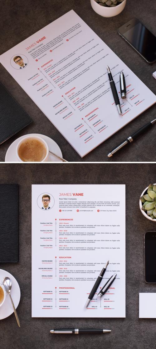 Resume Layout with Red Accents - 320657516