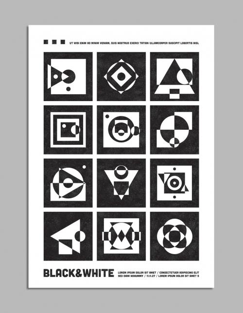 Creative Flyer Layout with Black and White Geometric Shapes - 320862124