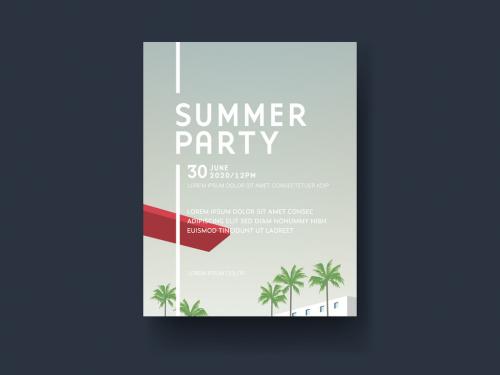 Event Flyer Layout with Palm Trees and Diving Board Illustrations - 320864252