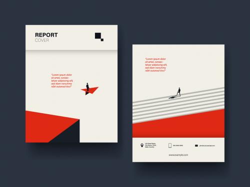 Report Cover Layout with Red and Black Illustrations - 320864276