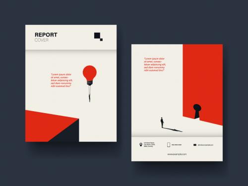 Report Cover Layout with Red and Black Illustrations - 320864278