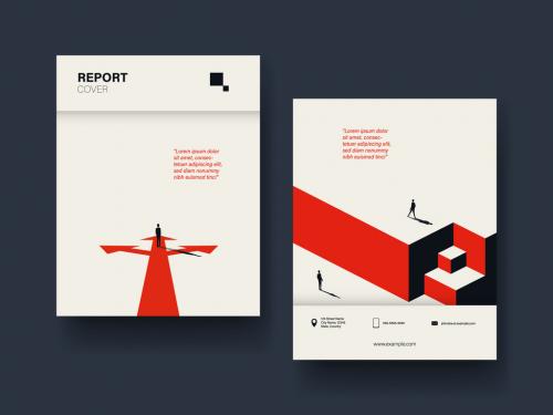 Report Cover Layout with Red and Black Illustrations - 320864313