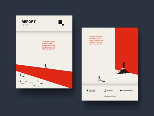 Report Cover Layout with Red and Black Illustrations - 320864336