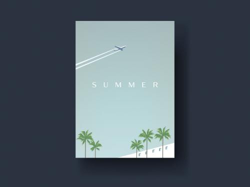 Vintage Style Postcard Layout with Plane and Palm Tree Illustrations - 320864366