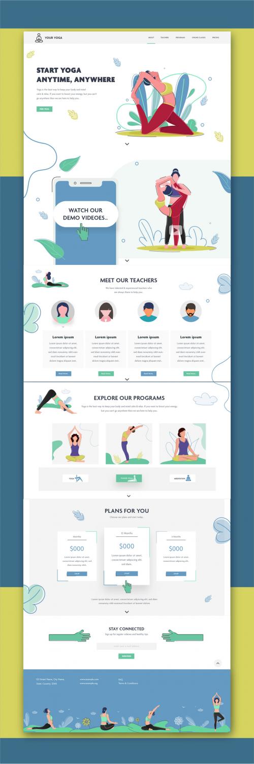 Website Ui Layout with Yoga-Themed Illustrations - 321102517