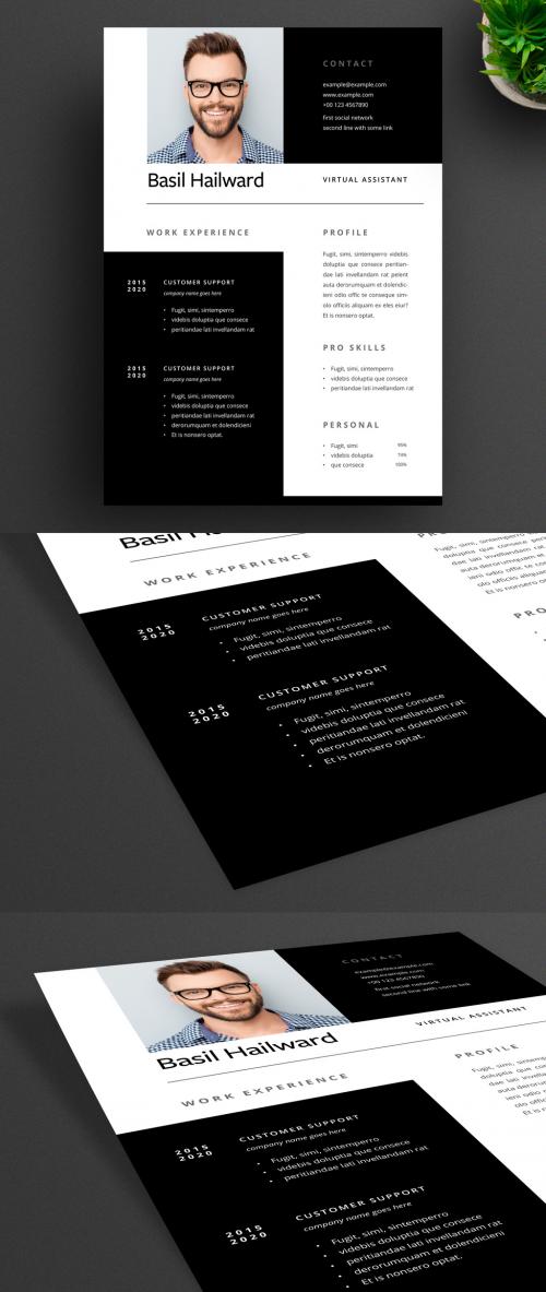 Minimalist Resume Layout with Black and White Accents - 321312689