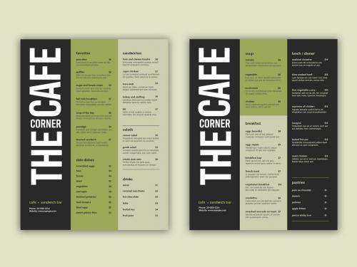 Green and Black Cafe Menu Layout with Bold Type - 321554545