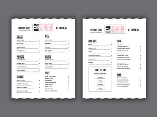 Bar Menu Layout with Patterend Border and Red Accents - 321554565