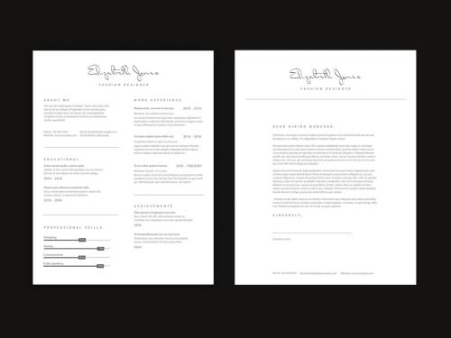 Black and White Resume Layout with Cursive Typography Element - 321554696