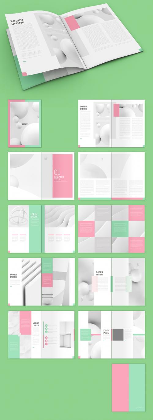 Magazine Layout with Pink and Mint Green Accents - 322173324