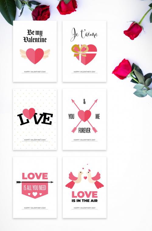 Valentine's Day Postcard Layout Set with Pink Illustrations - 322173487