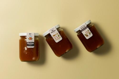 Top View Glass Jars With Vertical Labels