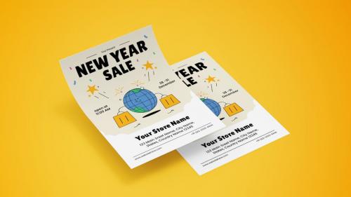 Retro New Year Sale Flyer Set 001
