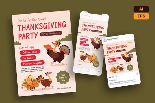 Thanksgiving Party 1 Flyer Ai &amp; EPS Template