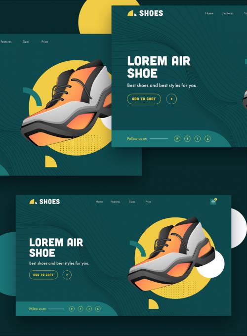 Website Landing Page Ui Layout with Shoe Illustration - 322580602