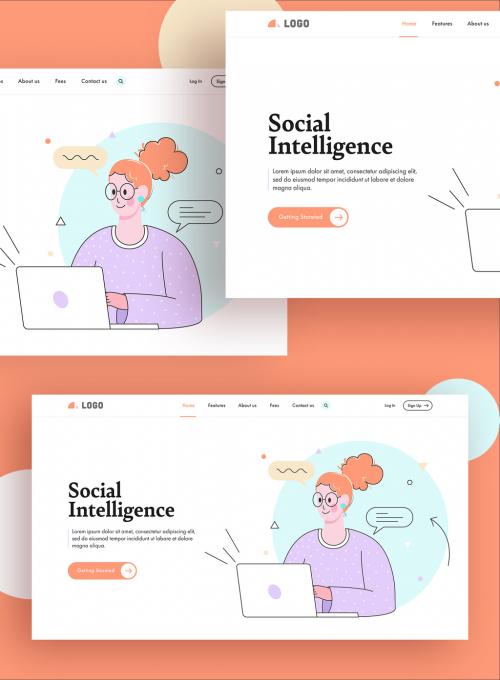 Website Landing Page Ui Layout with Blogging Illustrations - 322580604