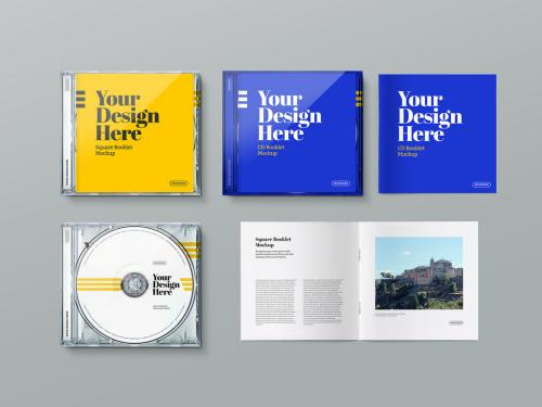 CD/DVD with Case and Square Booklet Mockup - 322655299