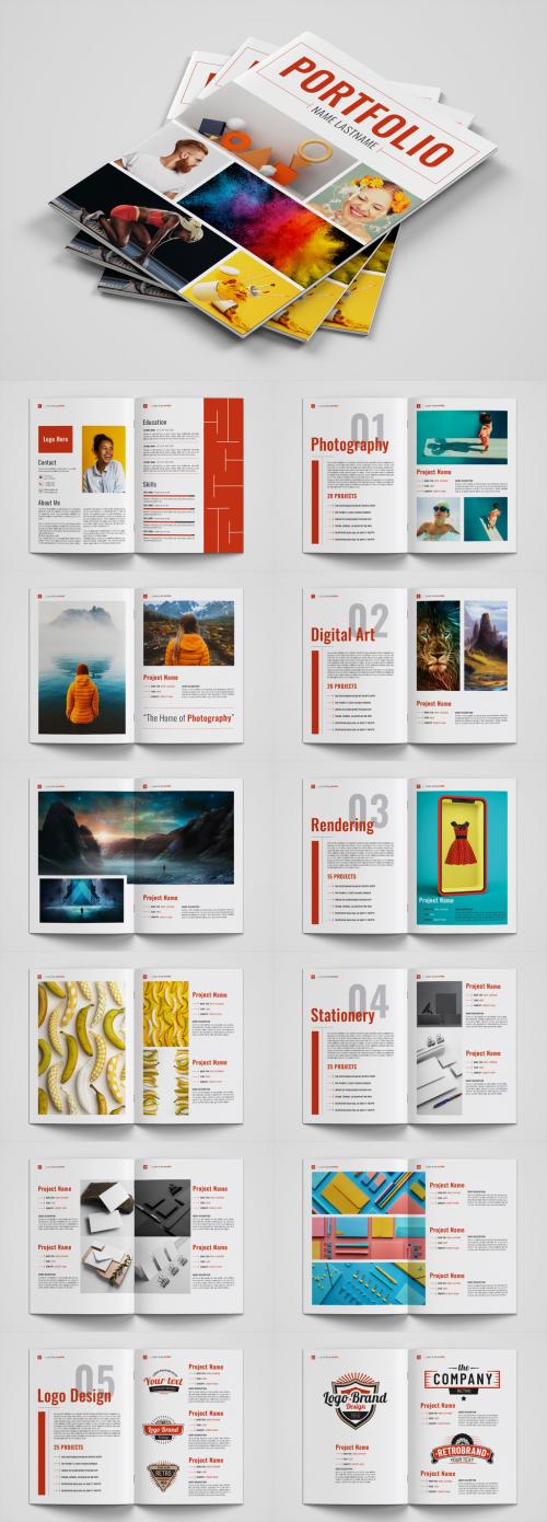 Graphic Design Portfolio Layout with Red Accents - 322804128