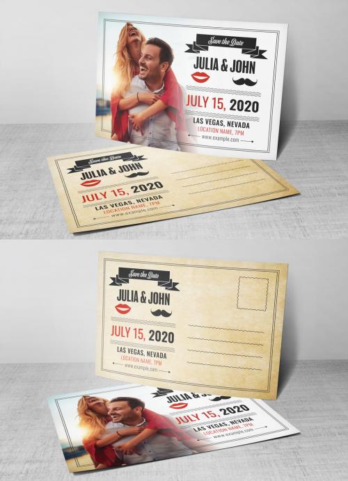 Wedding Postcard Layout with Red and Gray Accents - 322804146