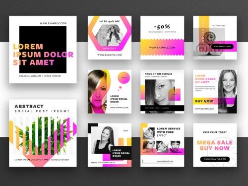 Social Media Post Layout Set with Pink-To-Yellow Gradient Overlay Elements - 322845196