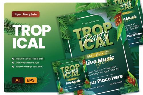 Tropical Party Flyer AI &amp; EPS Template