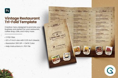 Vintage TriFold Restaurant Menu Template