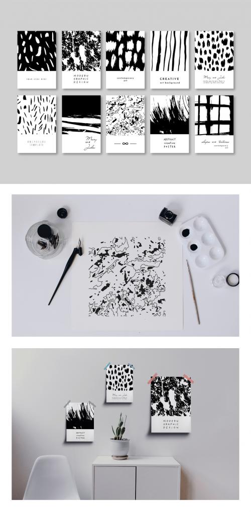 Creative Posters Layout Set with Ink Texture - 323017394