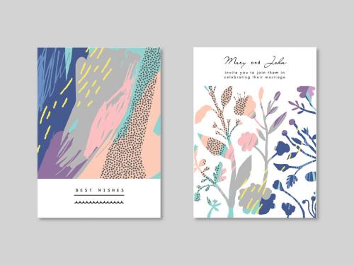 Cards Set Layouts with Hand Drawn Textures and Floral Elements - 323017451