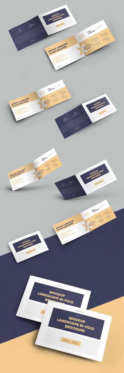 7 Mockup Set Landscape Bi-Fold Brochures - 323040789