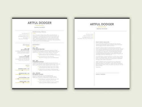 Resume Layout Set with Gray Headers and Footers and Yellow Accents  - 323052157