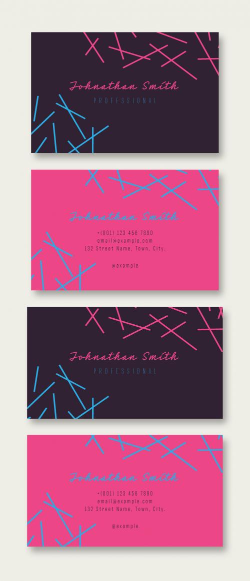 Bright Pink and Dark Purple Business Card Layout Set - 323052203