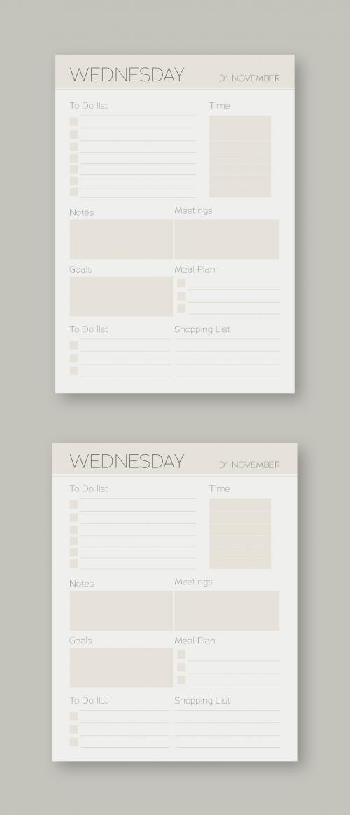 Tan and White Daily Planner Layout - 323052237