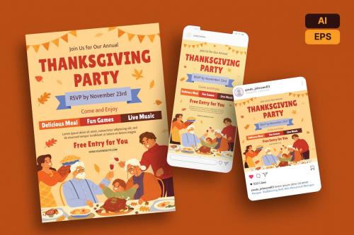 Thanksgiving Party 2 Flyer Ai &amp; EPS Template