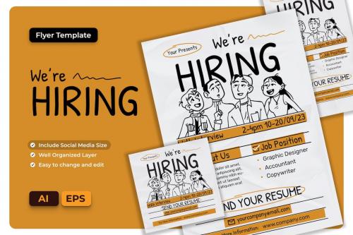 We're Hiring Brushes Flyer Template