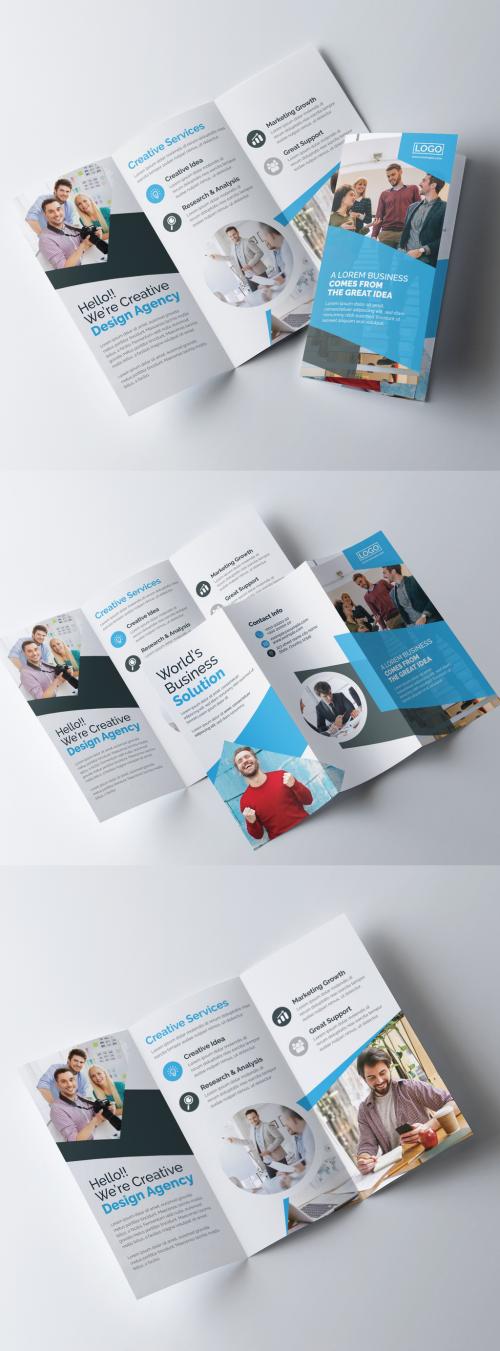 Creative Trifold Brochure Layout with Blue Color Accents - 323752659