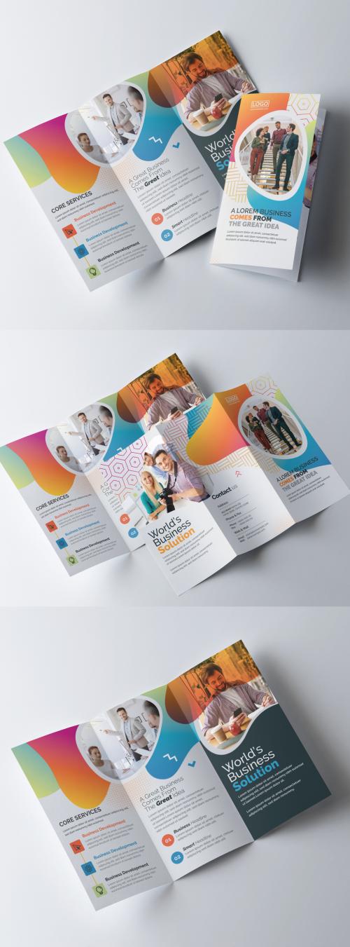 Creative Trifold Brochure Layout with Multicolored Accents - 323752774