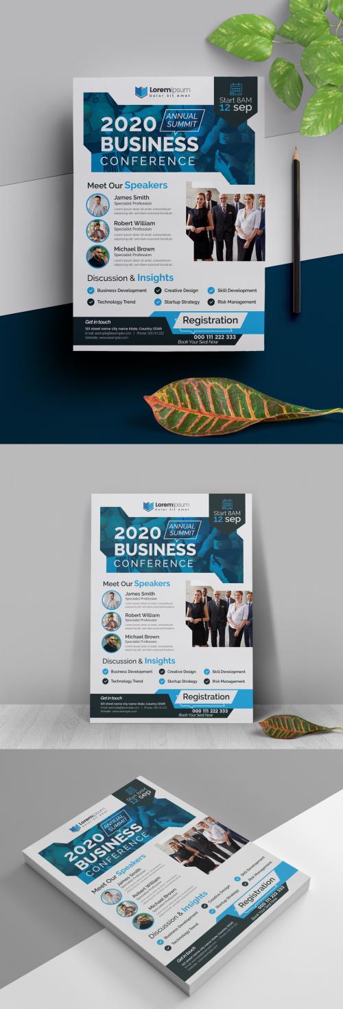 Annual Conference Flyer Layout with Blue Accents - 323752975