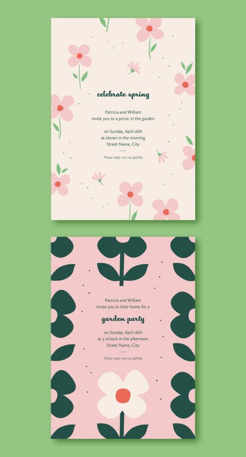 Garden Party Invitation Layouts with Flower Illustrations - 324013412