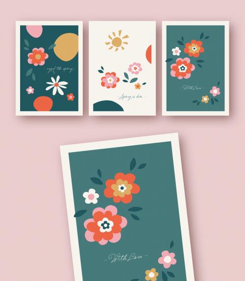 Spring-Themed Greeting Card Layouts with Flower Illustrations - 324013495